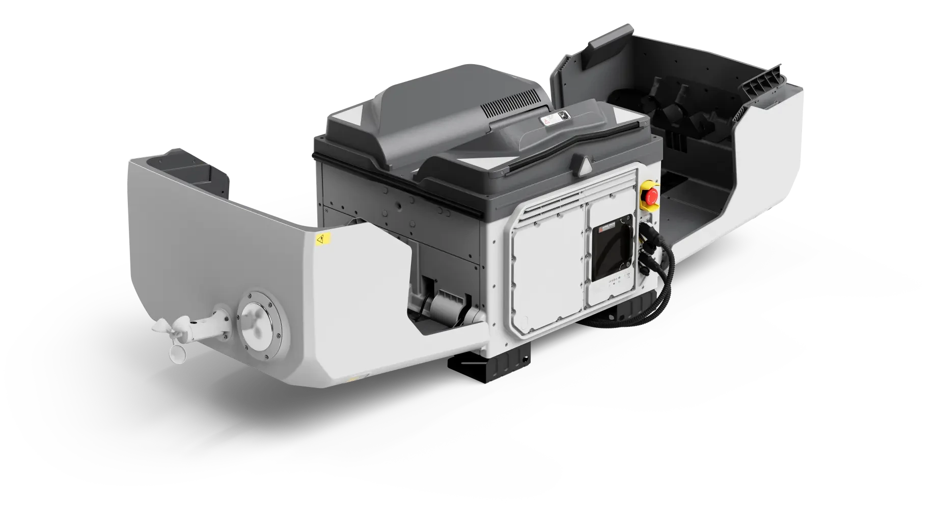 DJI — Dock 4 vue de profil, capot ouvert, sur fond blanc.