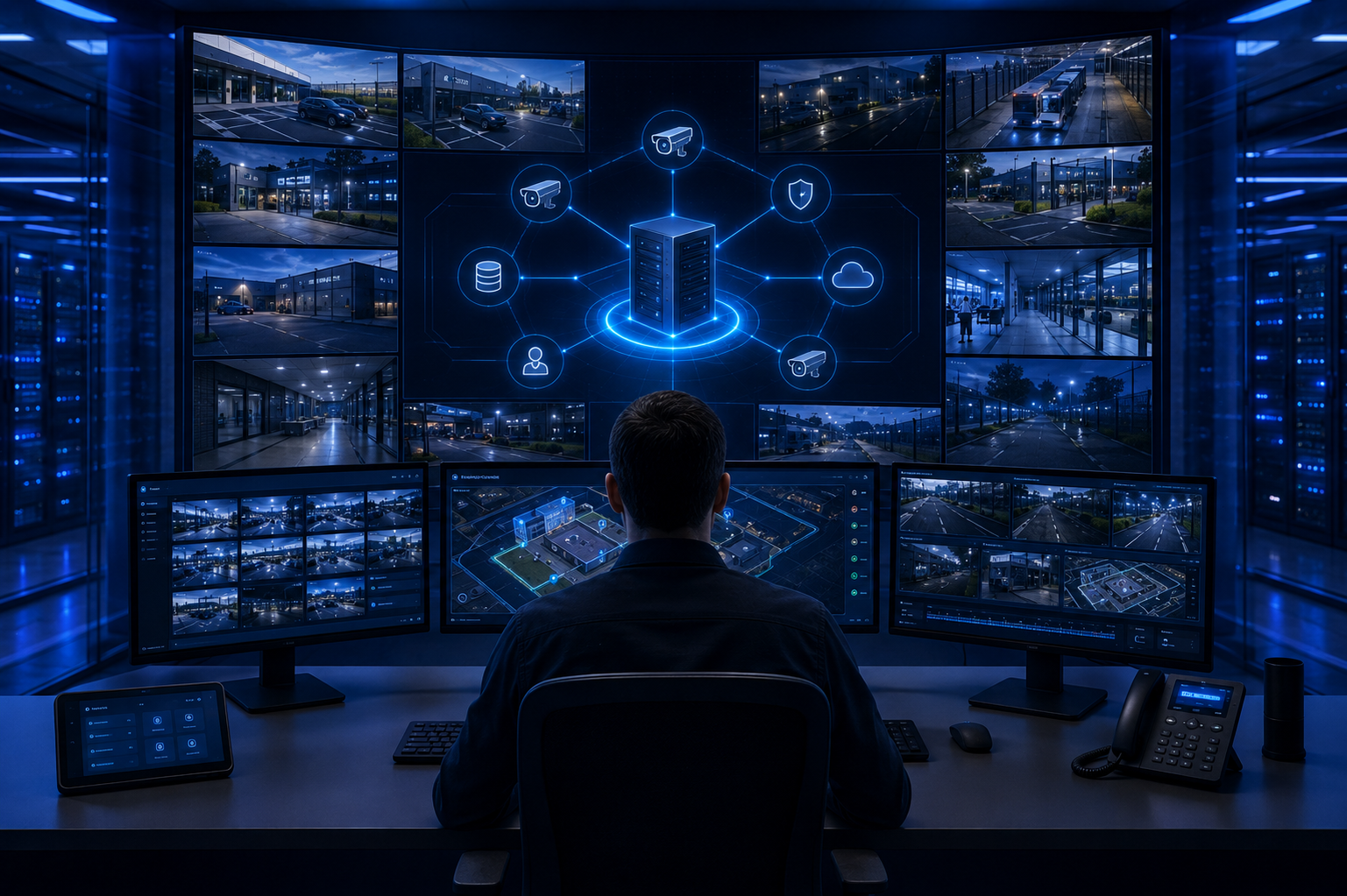 Poste de supervision VMS : mur d'images multi-sites, cartographie et serveurs d'enregistrement