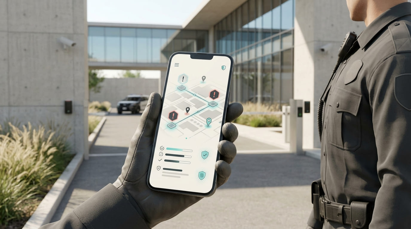 Agent de terrain utilisant l'application mobile de ronde sur smartphone durci