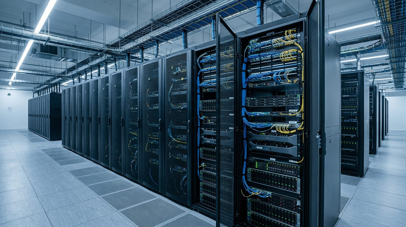 Baies serveurs dans une salle informatique