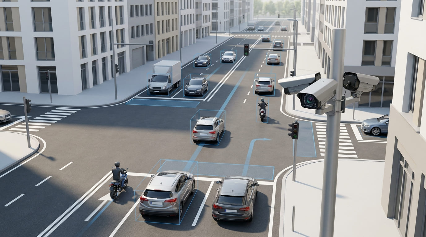 Portique routier équipé de radars et de caméras LAPI détectant et classant les véhicules par voie