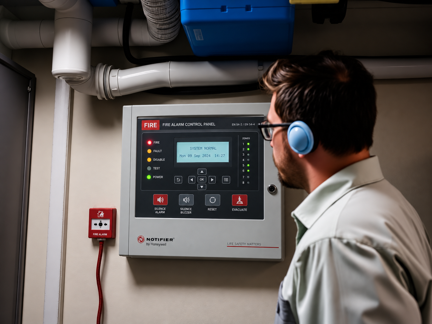 Centrale de détection incendie adressable murale contrôlée par un technicien