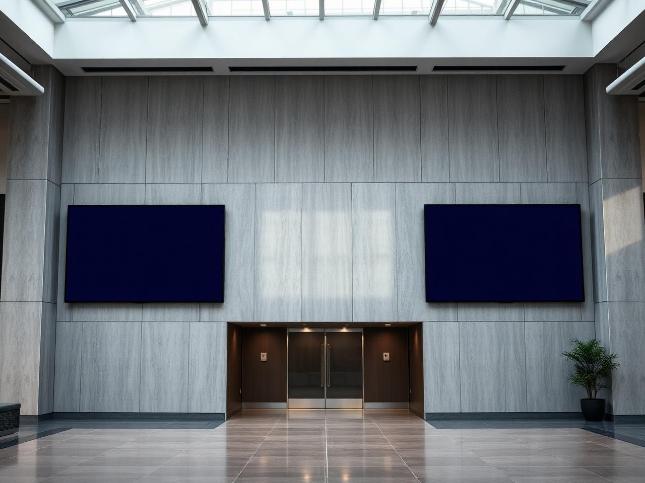 Écrans d'affichage dynamique dans un hall d'accueil d'entreprise