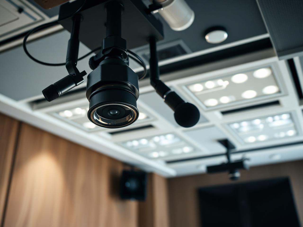 Salle de réunion équipée de micros de plafond et de haut-parleurs