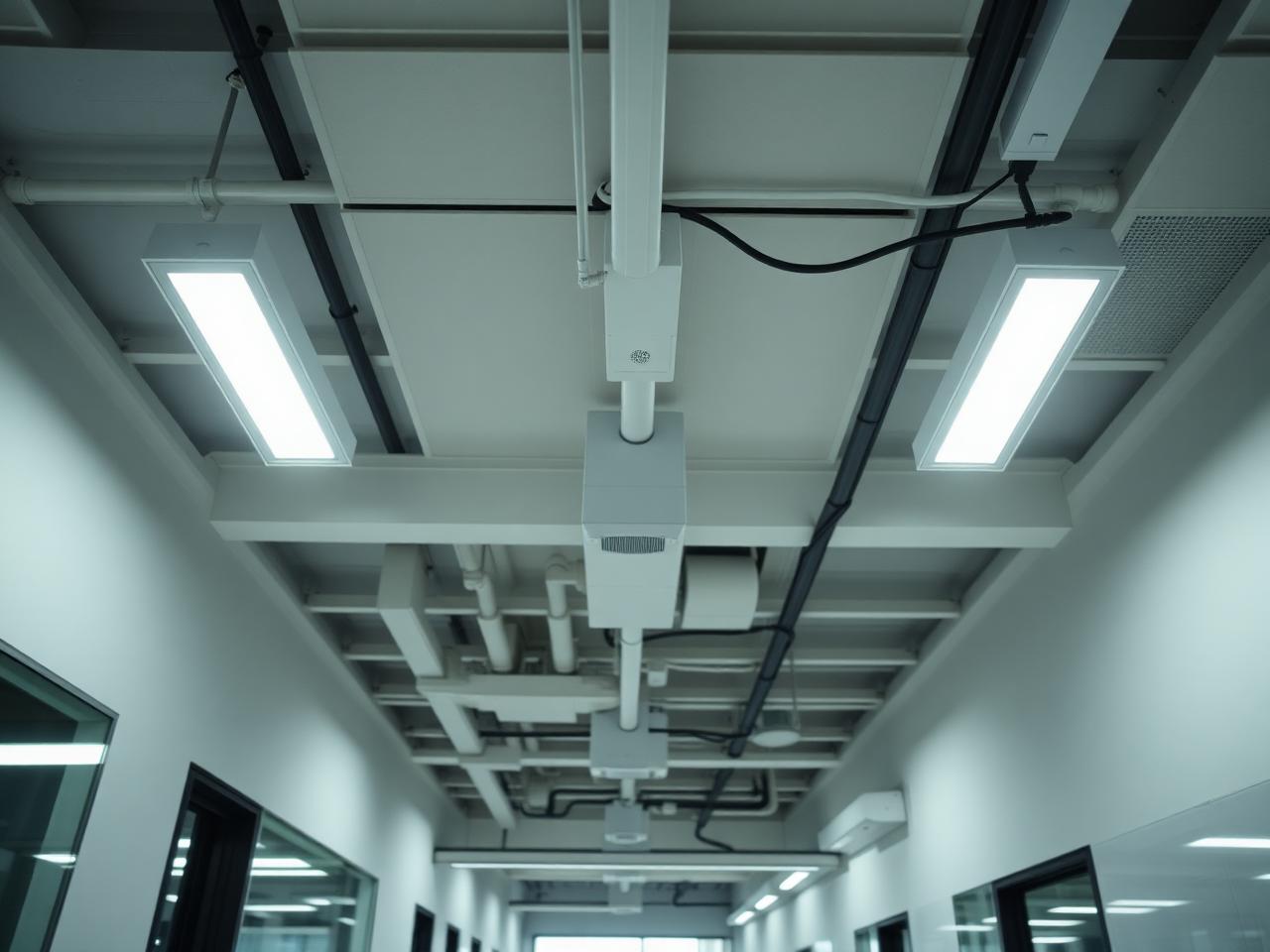 Luminaires connectés et capteurs de présence en plafond de bureaux
